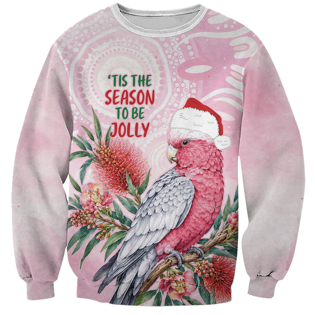 Pink Galah Christmas Australia Sweatshirt Watercolor Painting Aboriginal Art