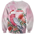 Pink Galah Christmas Australia Sweatshirt Watercolor Painting Aboriginal Art