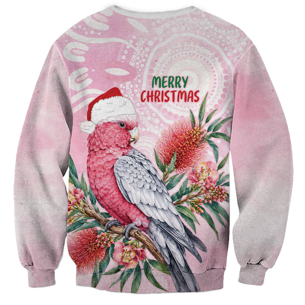 Pink Galah Christmas Australia Sweatshirt Watercolor Painting Aboriginal Art