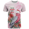 Pink Galah Christmas Australia T Shirt Watercolor Painting Aboriginal Art