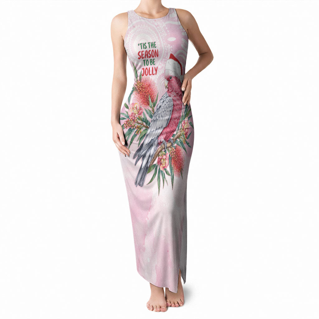 Pink Galah Christmas Australia Tank Maxi Dress Watercolor Painting Aboriginal Art