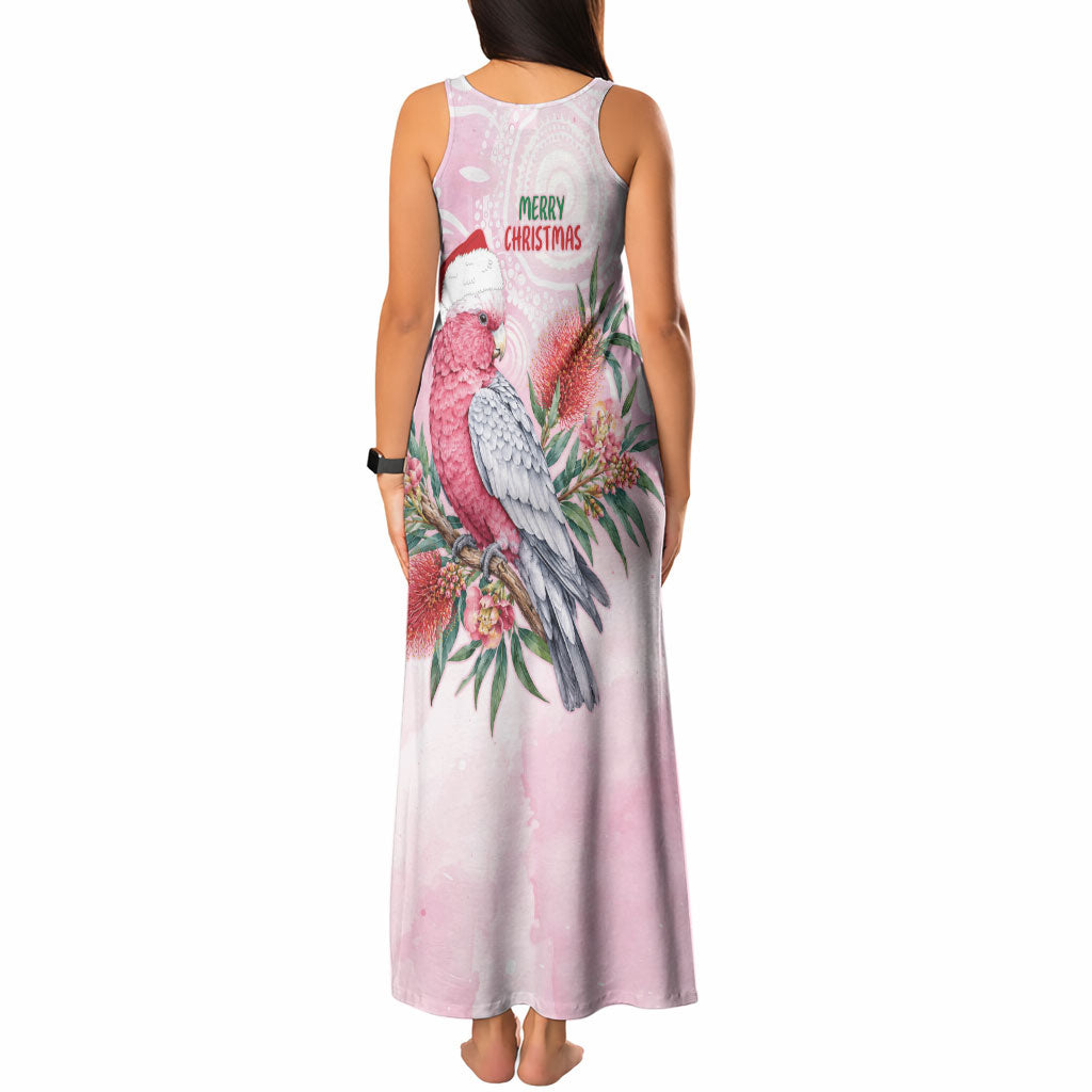 Pink Galah Christmas Australia Tank Maxi Dress Watercolor Painting Aboriginal Art