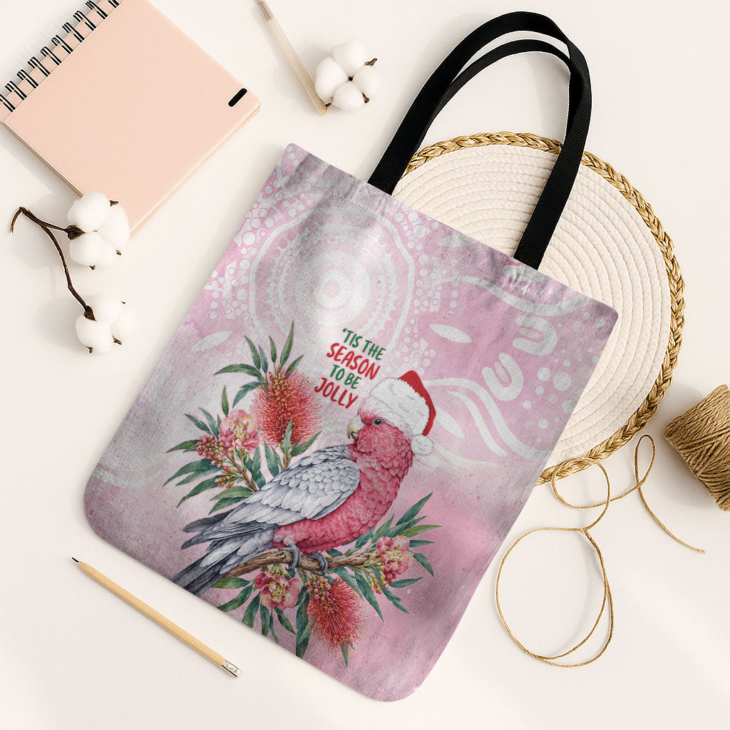 Pink Galah Christmas Australia Tote Bag Watercolor Painting Aboriginal Art