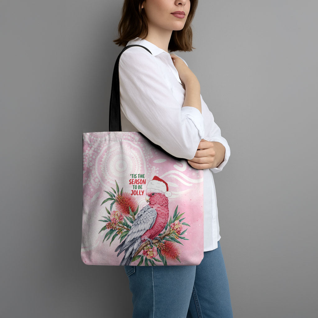 Pink Galah Christmas Australia Tote Bag Watercolor Painting Aboriginal Art