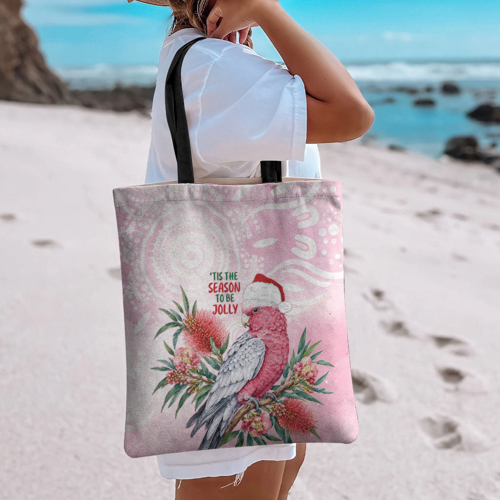 Pink Galah Christmas Australia Tote Bag Watercolor Painting Aboriginal Art