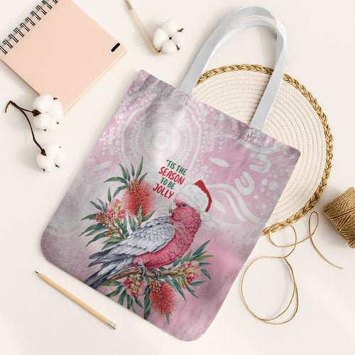 Pink Galah Christmas Australia Tote Bag Watercolor Painting Aboriginal Art