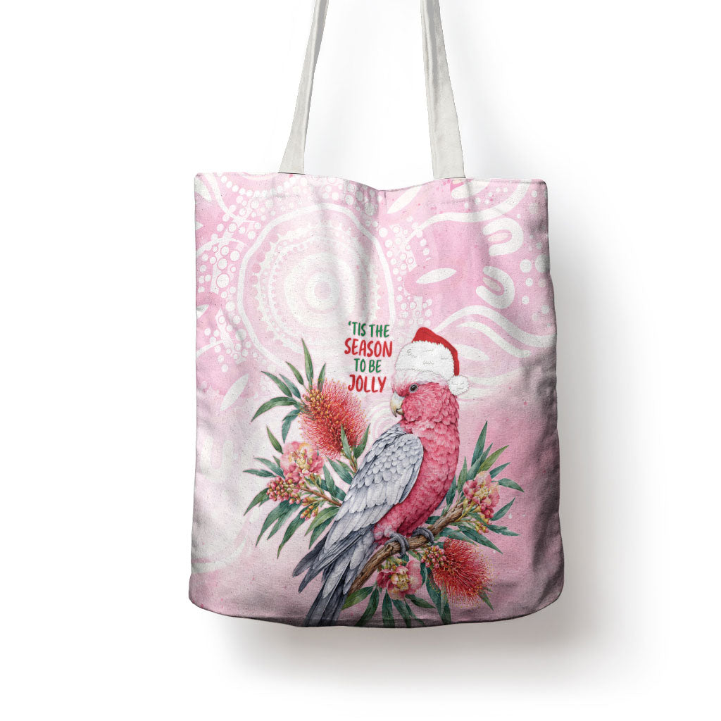 Pink Galah Christmas Australia Tote Bag Watercolor Painting Aboriginal Art