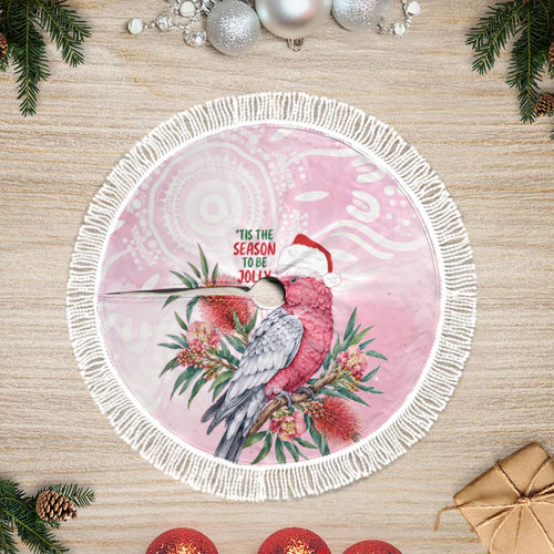 Pink Galah Christmas Australia Tree Skirt Watercolor Painting Aboriginal Art