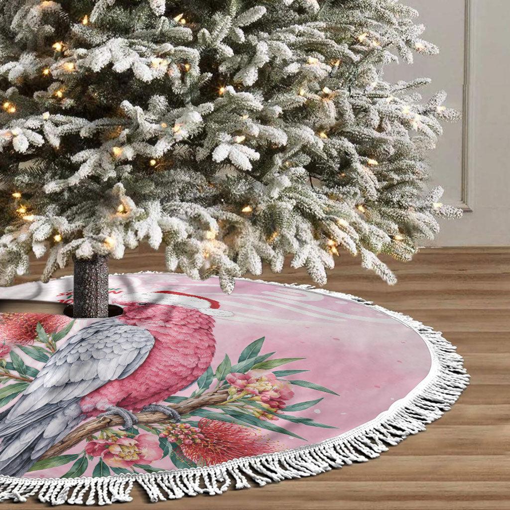 Pink Galah Christmas Australia Tree Skirt Watercolor Painting Aboriginal Art