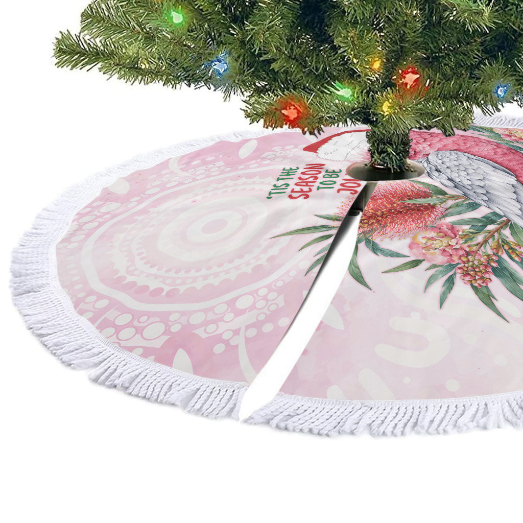 Pink Galah Christmas Australia Tree Skirt Watercolor Painting Aboriginal Art