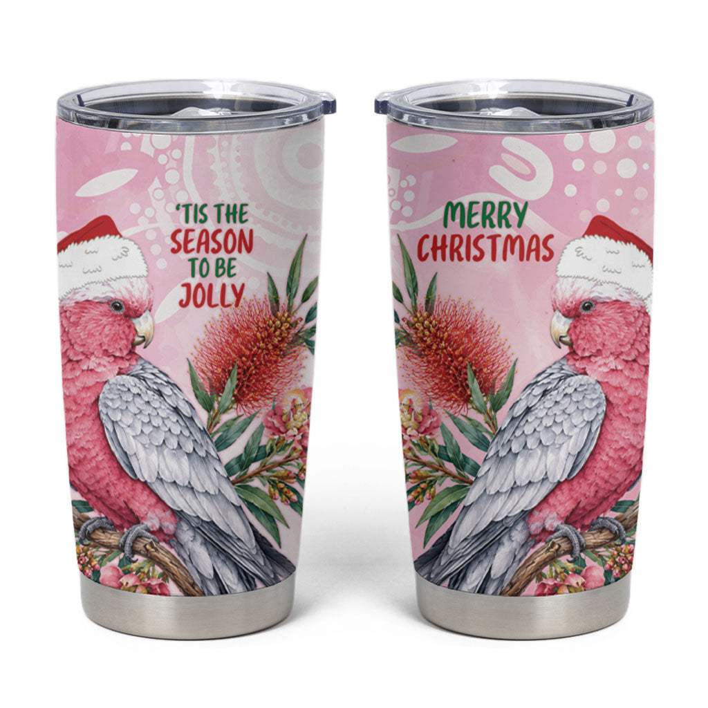 Pink Galah Christmas Australia Tumbler Cup Watercolor Painting Aboriginal Art