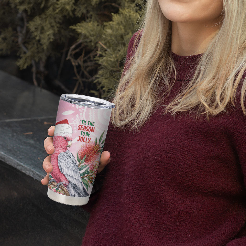 Pink Galah Christmas Australia Tumbler Cup Watercolor Painting Aboriginal Art
