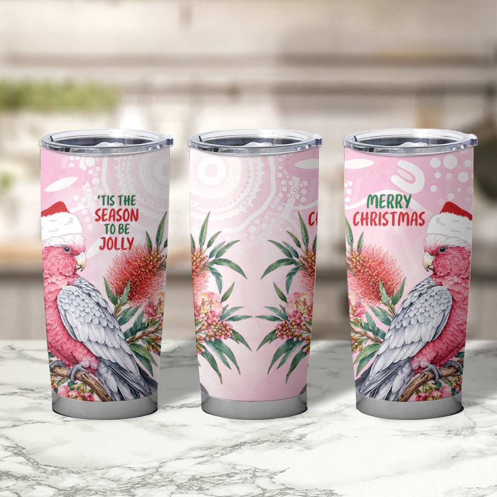 Pink Galah Christmas Australia Tumbler Cup Watercolor Painting Aboriginal Art