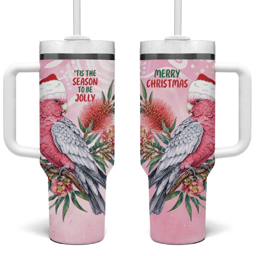 Pink Galah Christmas Australia Tumbler With Handle Watercolor Painting Aboriginal Art