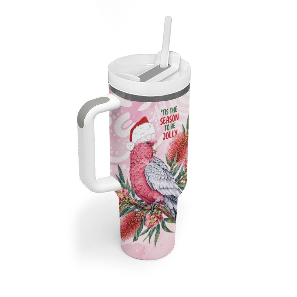 Pink Galah Christmas Australia Tumbler With Handle Watercolor Painting Aboriginal Art