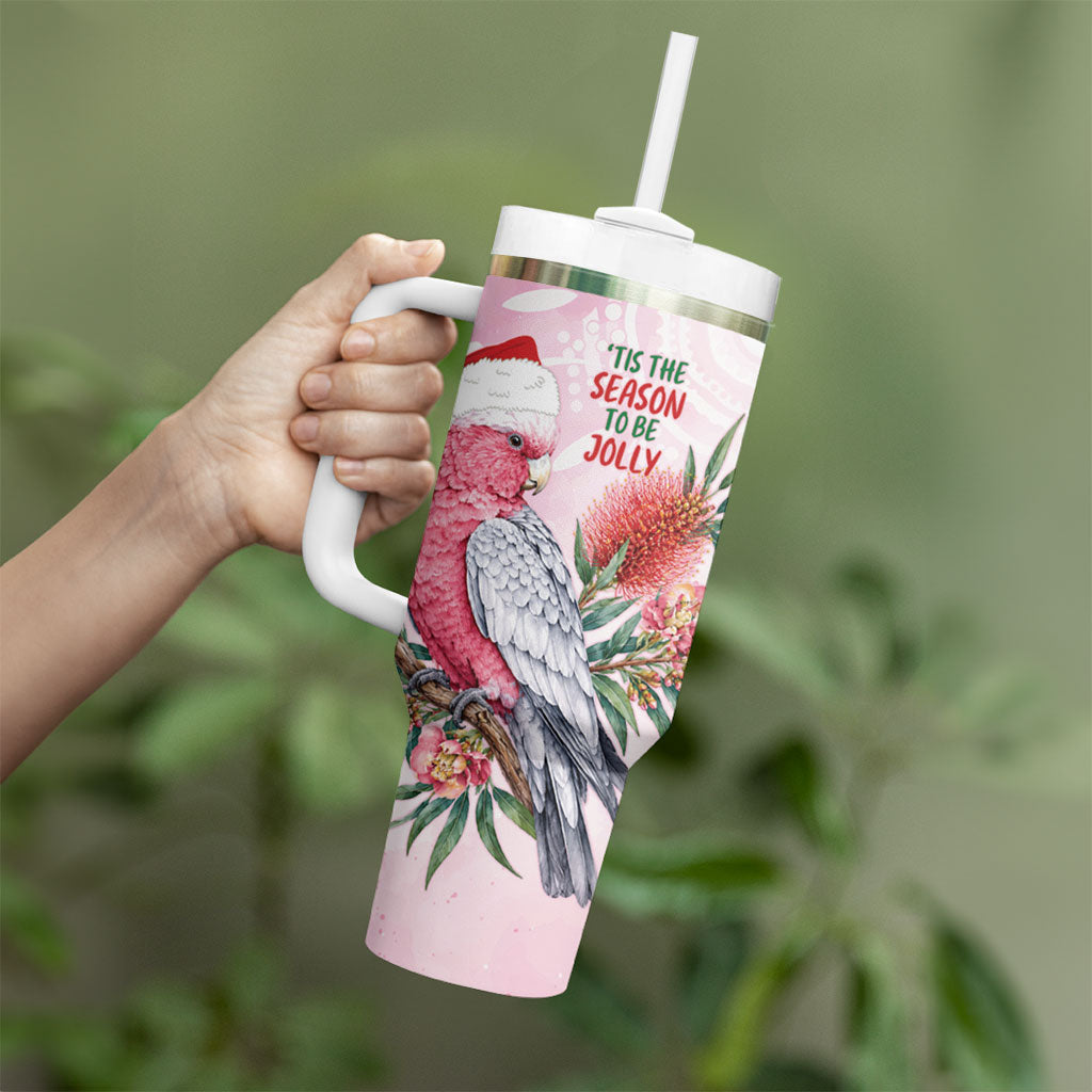 Pink Galah Christmas Australia Tumbler With Handle Watercolor Painting Aboriginal Art