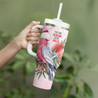 Pink Galah Christmas Australia Tumbler With Handle Watercolor Painting Aboriginal Art