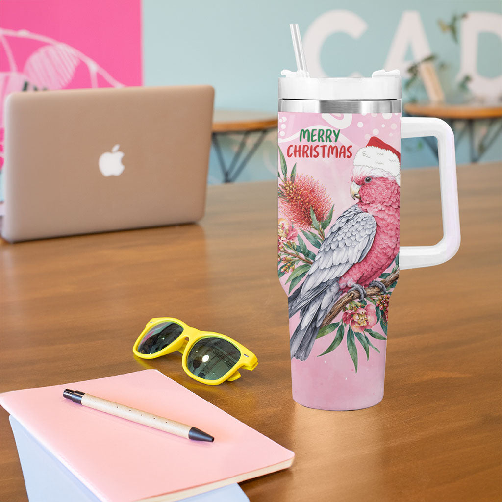 Pink Galah Christmas Australia Tumbler With Handle Watercolor Painting Aboriginal Art