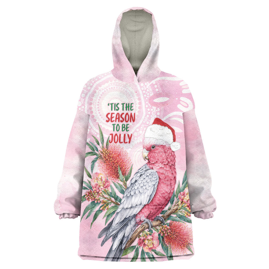 Pink Galah Christmas Australia Wearable Blanket Hoodie Watercolor Painting Aboriginal Art