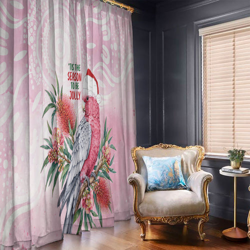Pink Galah Christmas Australia Window Curtain Watercolor Painting Aboriginal Art