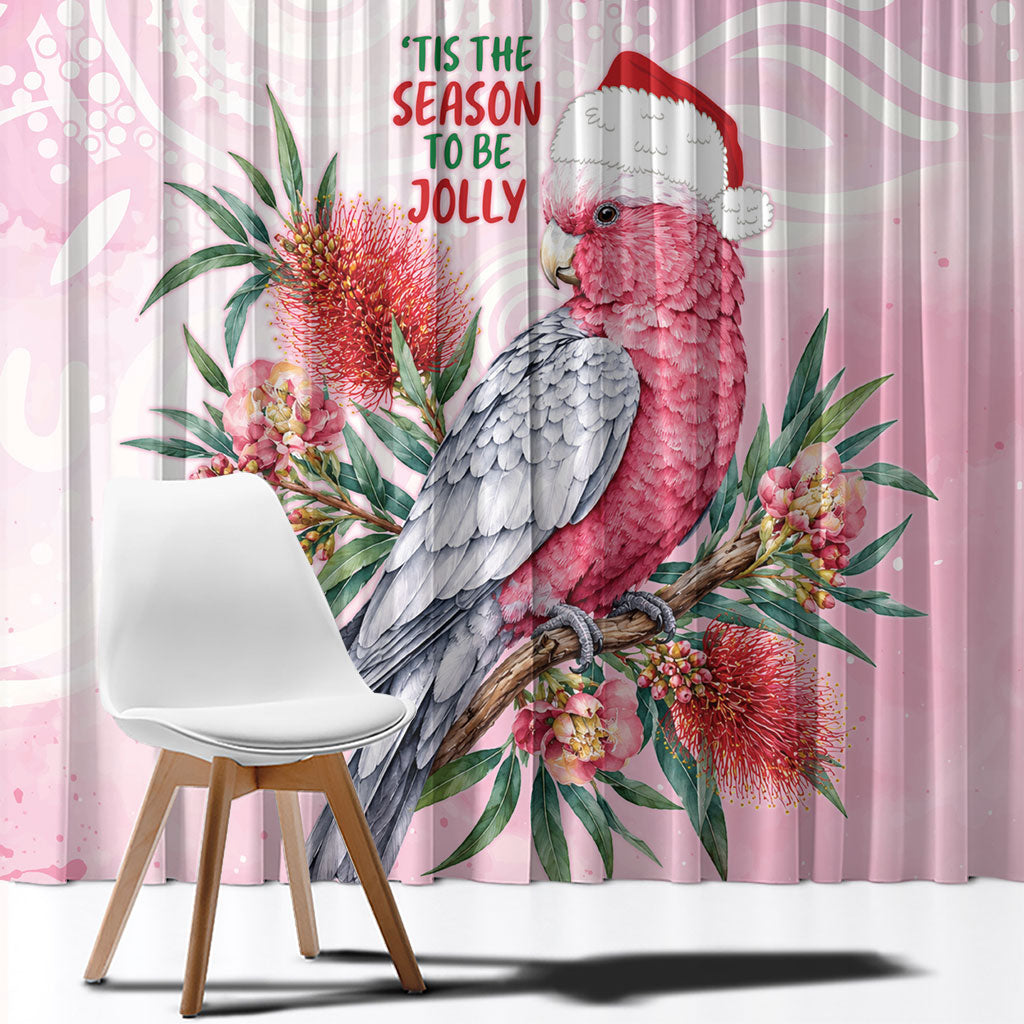 Pink Galah Christmas Australia Window Curtain Watercolor Painting Aboriginal Art