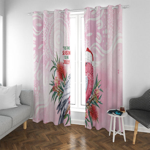 Pink Galah Christmas Australia Window Curtain Watercolor Painting Aboriginal Art