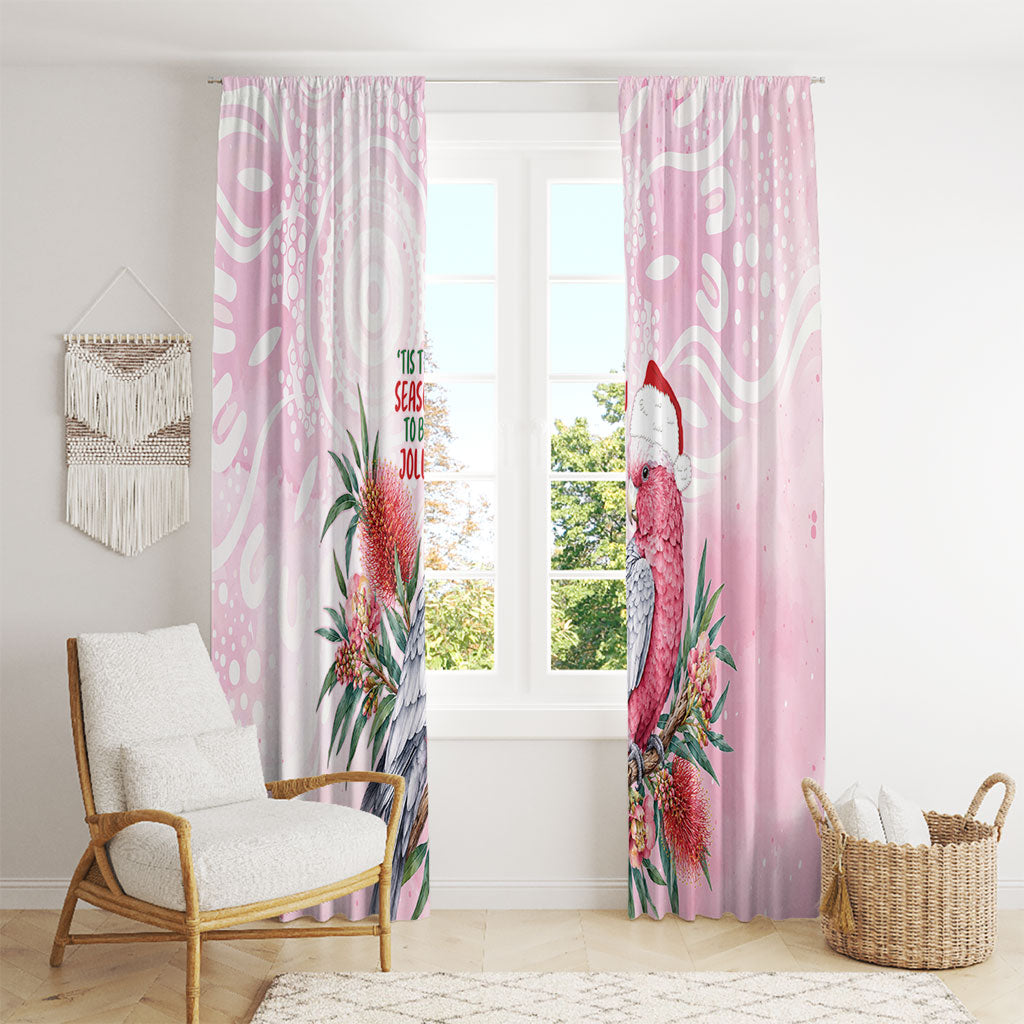 Pink Galah Christmas Australia Window Curtain Watercolor Painting Aboriginal Art