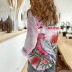 Pink Galah Christmas Australia Women Casual Shirt Watercolor Painting Aboriginal Art