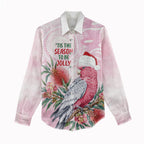 Pink Galah Christmas Australia Women Casual Shirt Watercolor Painting Aboriginal Art