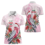 Pink Galah Christmas Australia Women Polo Shirt Watercolor Painting Aboriginal Art