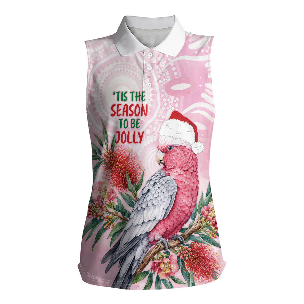 Pink Galah Christmas Australia Women Sleeveless Polo Shirt Watercolor Painting Aboriginal Art