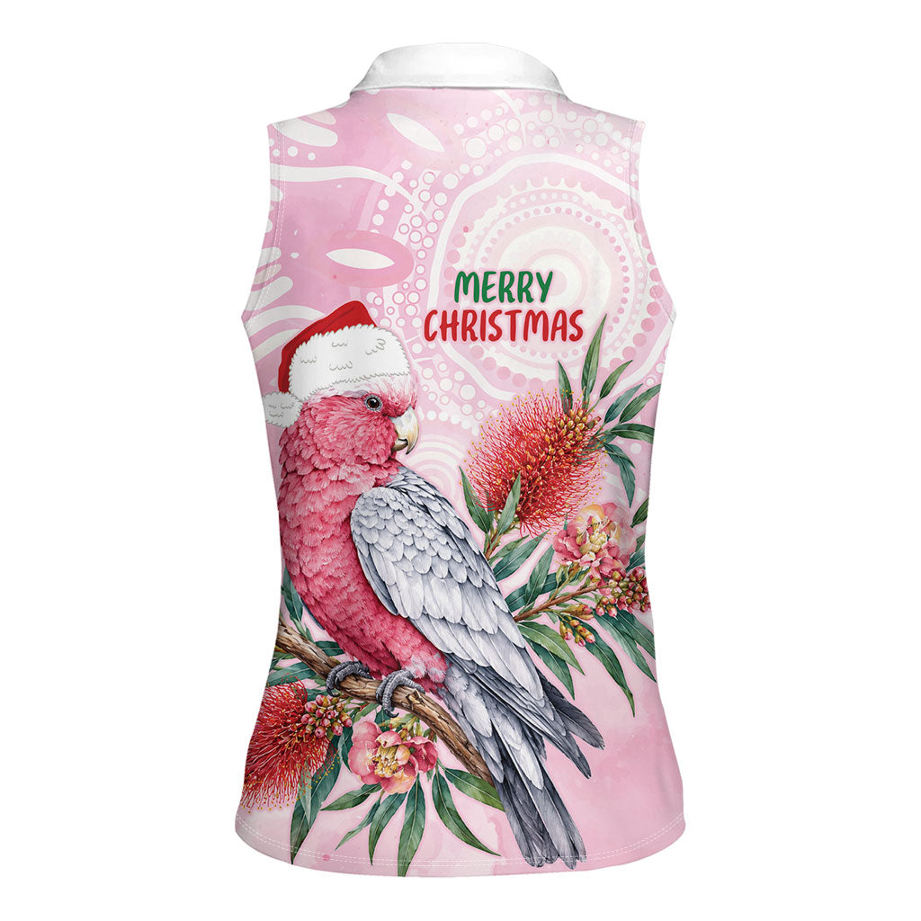 Pink Galah Christmas Australia Women Sleeveless Polo Shirt Watercolor Painting Aboriginal Art