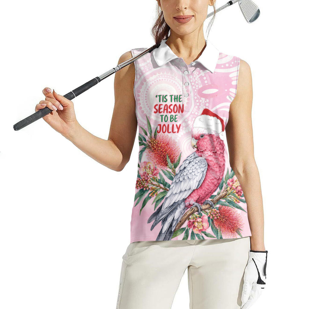 Pink Galah Christmas Australia Women Sleeveless Polo Shirt Watercolor Painting Aboriginal Art