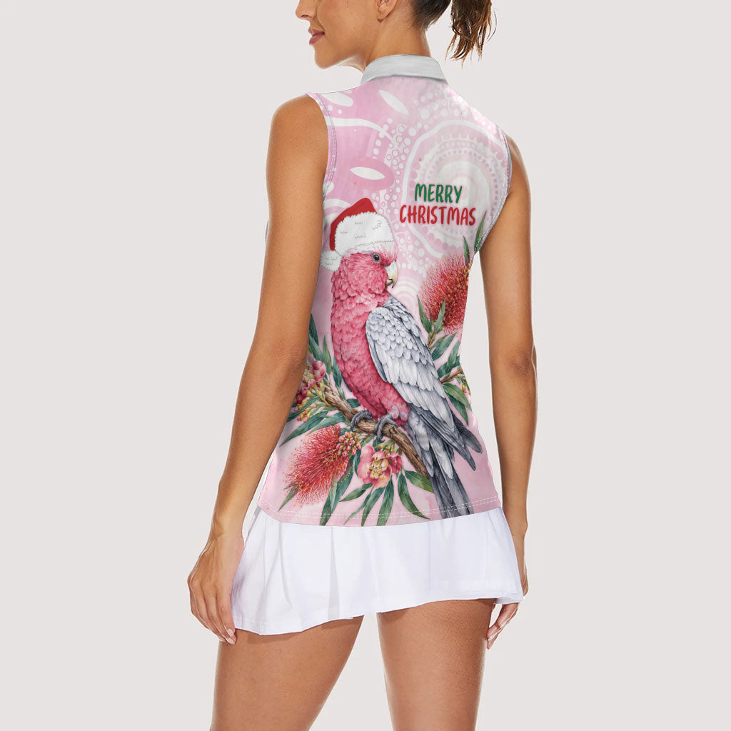 Pink Galah Christmas Australia Women Sleeveless Polo Shirt Watercolor Painting Aboriginal Art