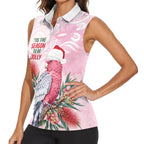 Pink Galah Christmas Australia Women Sleeveless Polo Shirt Watercolor Painting Aboriginal Art