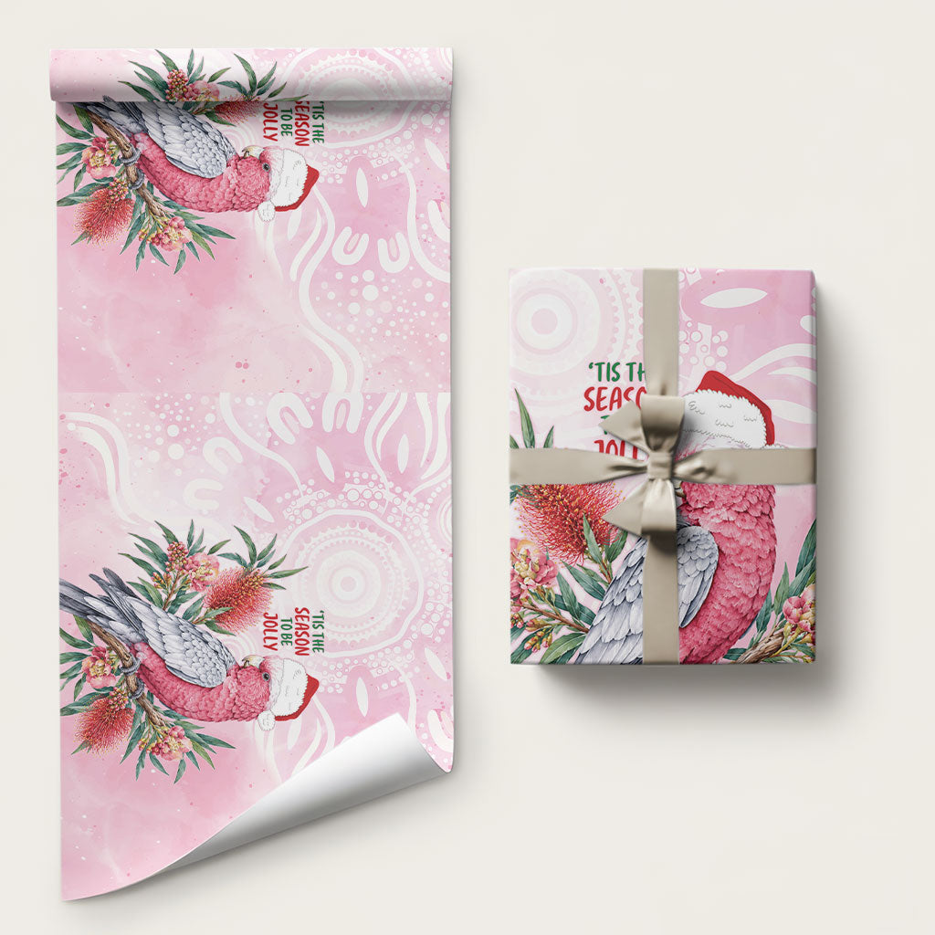 Pink Galah Christmas Australia Wrapping Paper Watercolor Painting Aboriginal Art