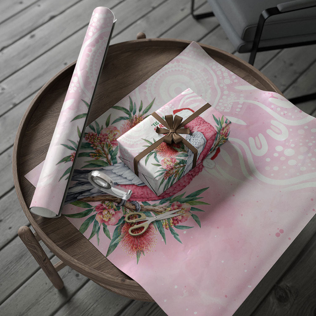 Pink Galah Christmas Australia Wrapping Paper Watercolor Painting Aboriginal Art