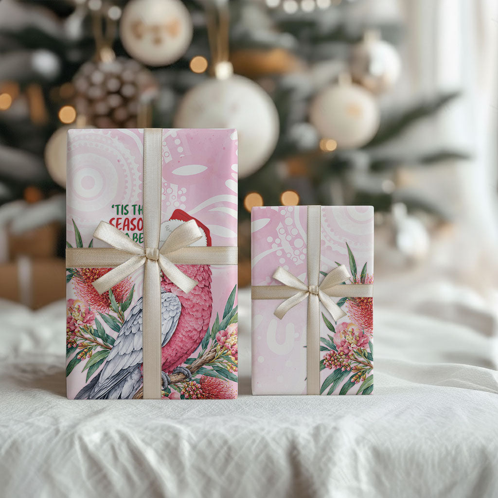 Pink Galah Christmas Australia Wrapping Paper Watercolor Painting Aboriginal Art