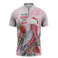 Pink Galah Christmas Australia Zipper Polo Shirt Watercolor Painting Aboriginal Art
