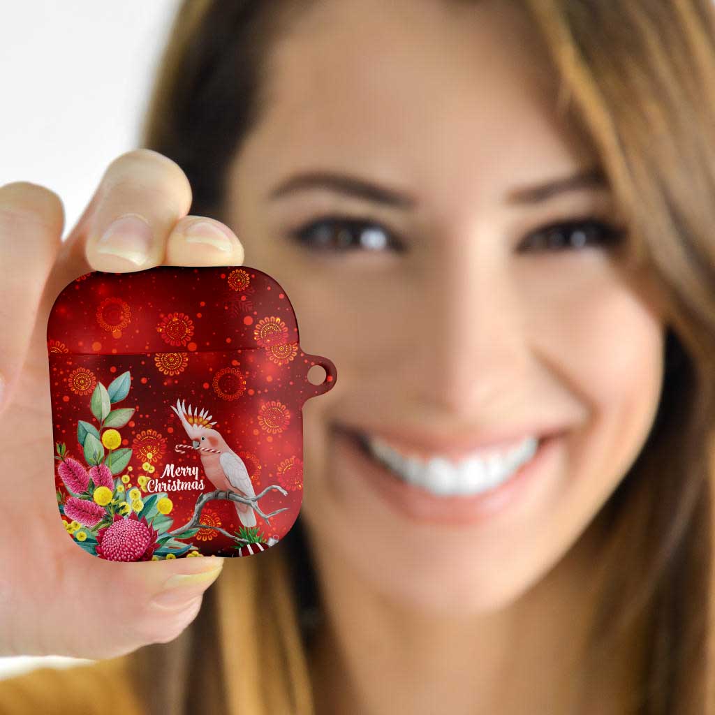 Australia Pink Cockatoo Christmas AirPods Case Aussie Native Flowers Merry Xmas - Red - Aussie Hoodie