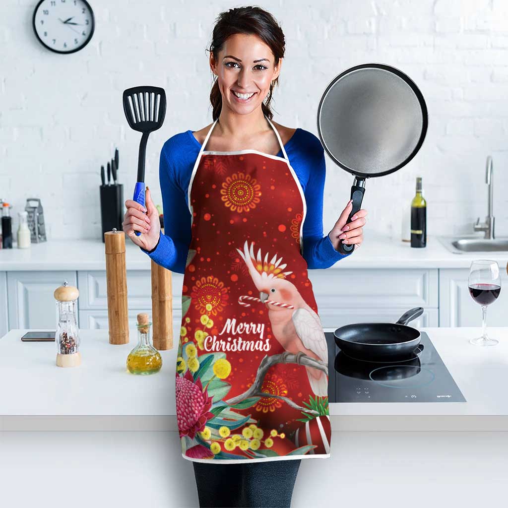 Australia Pink Cockatoo Christmas Apron Aussie Native Flowers Merry Xmas - Red - Aussie Hoodie