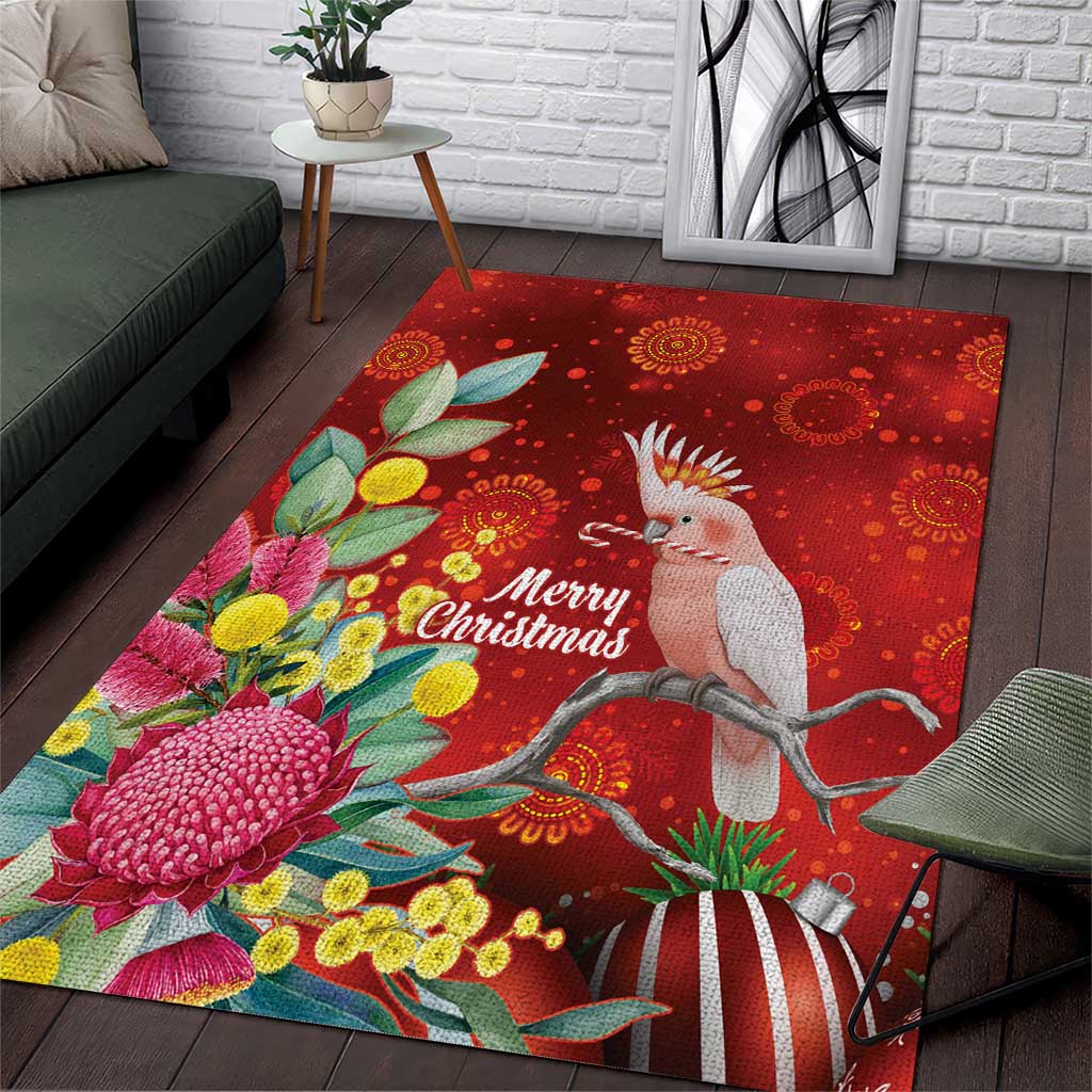 Australia Pink Cockatoo Christmas Area Rug Aussie Native Flowers Merry Xmas - Red - Aussie Hoodie