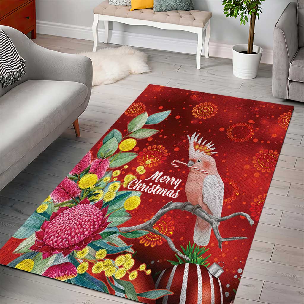 Australia Pink Cockatoo Christmas Area Rug Aussie Native Flowers Merry Xmas - Red - Aussie Hoodie