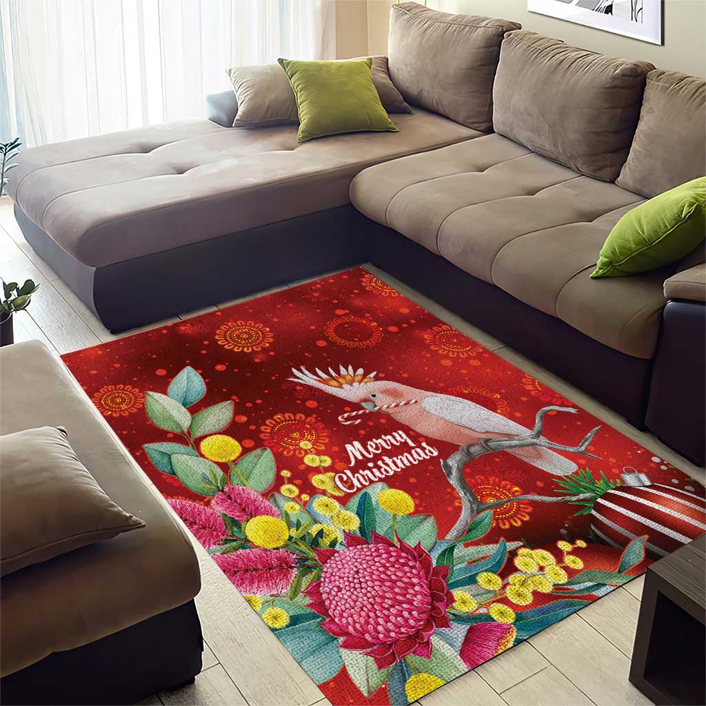 Australia Pink Cockatoo Christmas Area Rug Aussie Native Flowers Merry Xmas - Red - Aussie Hoodie