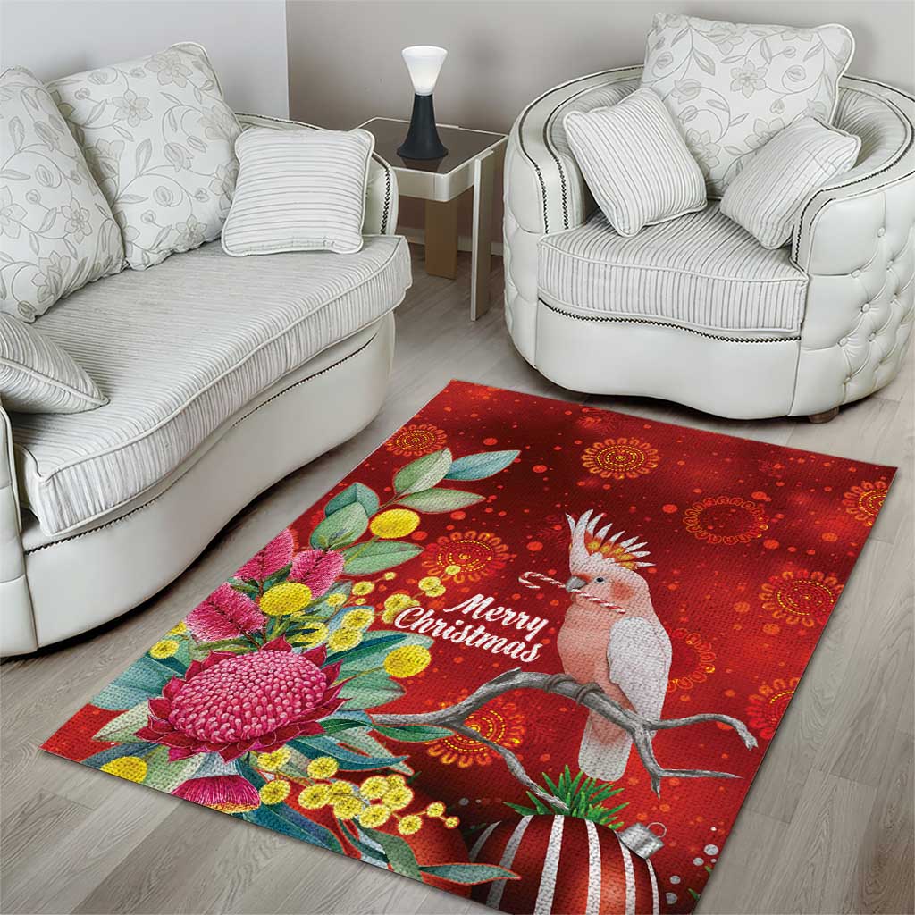 Australia Pink Cockatoo Christmas Area Rug Aussie Native Flowers Merry Xmas - Red - Aussie Hoodie