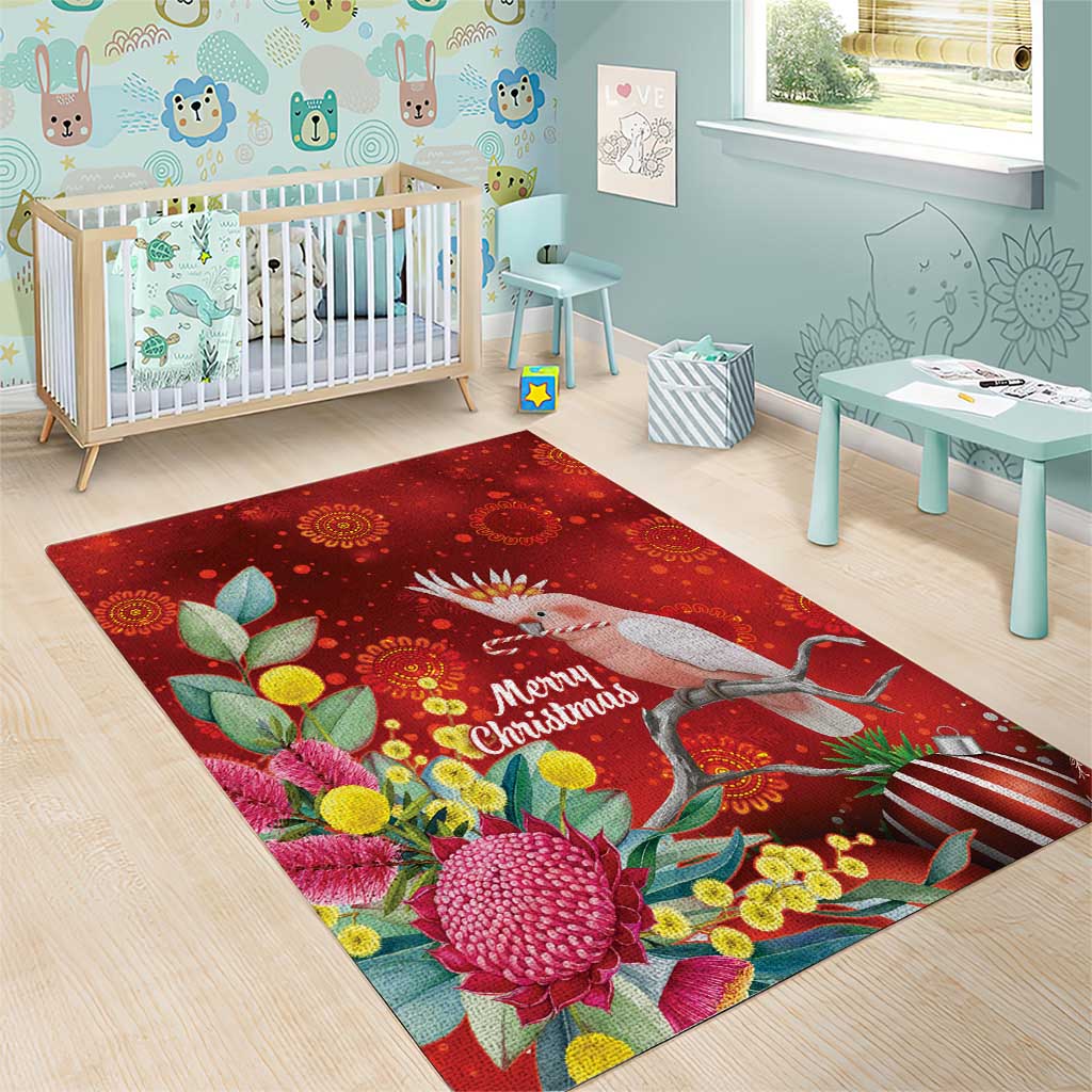 Australia Pink Cockatoo Christmas Area Rug Aussie Native Flowers Merry Xmas - Red - Aussie Hoodie