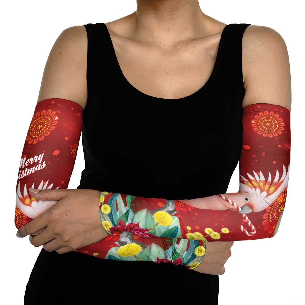 Australia Pink Cockatoo Christmas Arm Sleeves Aussie Native Flowers Merry Xmas - Red - Aussie Hoodie