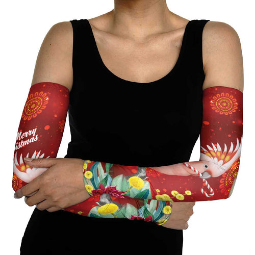 Australia Pink Cockatoo Christmas Arm Sleeves Aussie Native Flowers Merry Xmas - Red - Aussie Hoodie