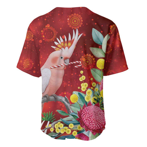 Australia Pink Cockatoo Christmas Baseball Jersey Aussie Native Flowers Merry Xmas - Red - Aussie Hoodie