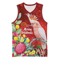 Australia Pink Cockatoo Christmas Basketball Jersey Aussie Native Flowers Merry Xmas - Red - Aussie Hoodie